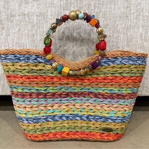 Cappelli Straworld Multicolor Woven Tote with Beaded Handle